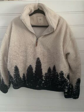 Thread & Supply Cream Sherpa Pullover with Black Forest Hem